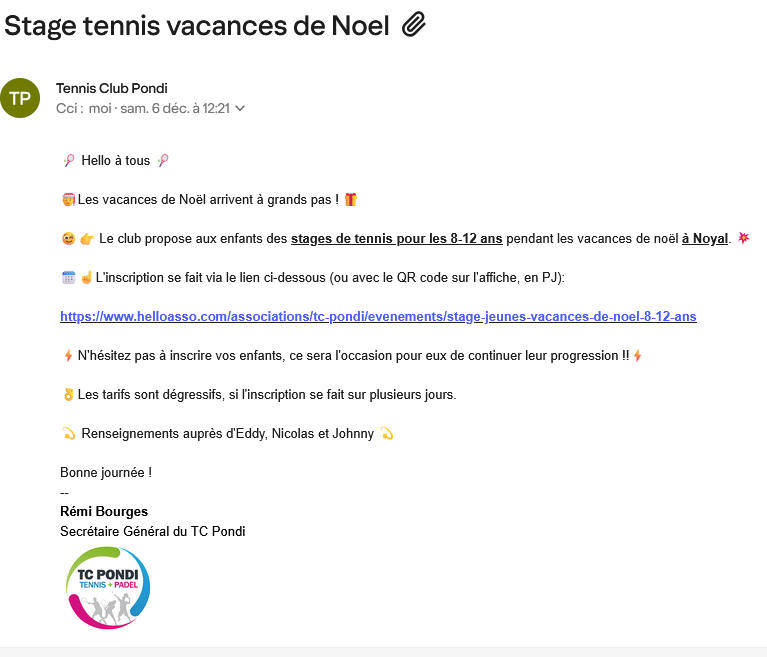 stage pendant les vacances de Noël