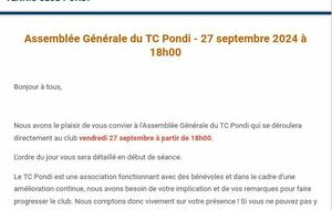 AG du TC Pondi le 27 septembre à 18h