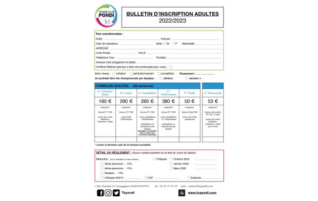 Fiches d'inscription saison 2022-2023