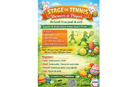 🎾 Stage Jeunes (8-17 ans) au TC Pondi pendant les vacances de Pâques